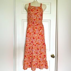 Orange floral Jessica Simpson midi sundress size XS with keyhole open back.